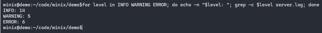 Winix for loop counting log levels