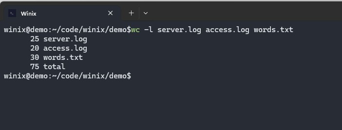 Winix wc -l across multiple files
