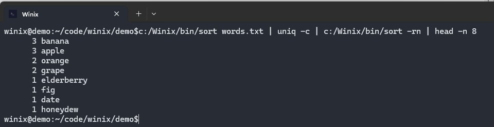 Winix word frequency pipeline